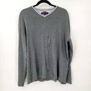 Tommy Hilfiger Men's Large Long Sleeve V Neck Gray Pullover Shirt